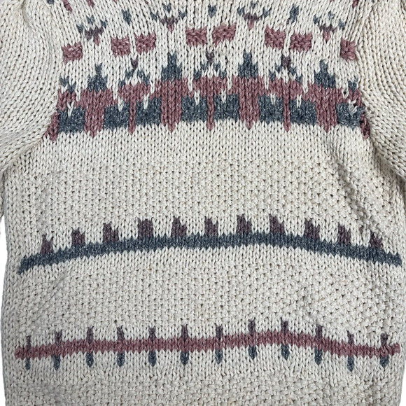 VTG 80s 90s Sweater Sz M Silk Puff 3/4 Sleeve Knit Aztec Fair Isle Grannycore - Picture 2 of 9